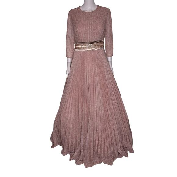 Mac Duggal Pink Shimmering Pleated 3/4 Sleeve Ball Gown 30700 Women’s Sz 10 - Picture 2 of 9